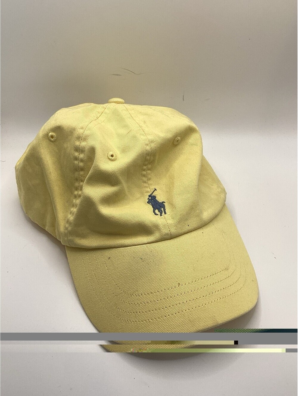 VTG 90s Polo Ralph Lauren Yellow/Navy Pony Cap Hat Leather Adjustable Strap Y2K